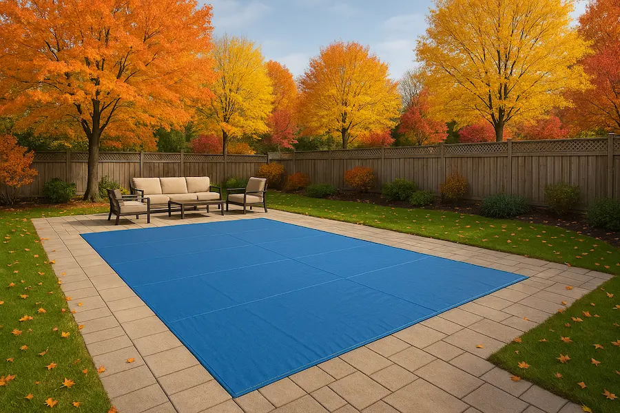 Backyard pool prepared for winter